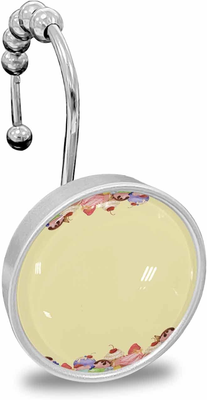 Shower Curtain Hooks 12 Pcs, Ice Cream Cake Vintage Cotton and Linen Background Stainless Steel Rust Proof Rolling Shower Curtain Rings, Decorative Shower Curtain Hooks Hangers for Bathroom