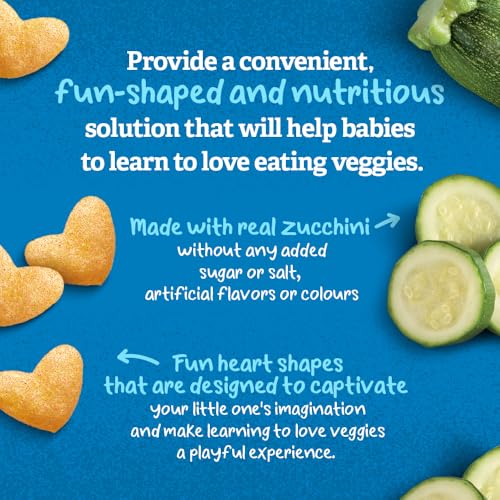 GERBER Veggie Hearts Zucchini, Baby Snacks, 10 Months & Up, Source Of Vitamin B1, Iron & Zinc, 3g Whole Grains, Made with Real Zucchini, No Artificial Flavours or Colours, No Added Sugar, No Added Salt, Case of 6, 210 g - Image 4