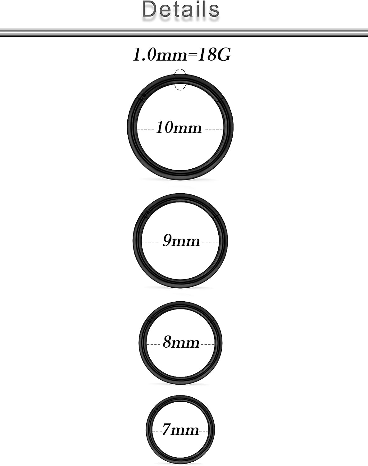 20G 18G 16G 14G 12G 10G Surgical Steel Hinged Clicker Segment Nose Rings Hoop Lip Rings Helix Cartilage Daith Tragus Sleeper Earrings Body Piercing for Women Men 6mm 8mm 10mm 12mm 14mm 16mm