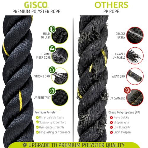 Image of GISCO Professional Polyester Battle Rope All Weather Heavy Duty1.5 inch Thick (40 Feet /12 Meter) | Wear Resistant Battle Rope for Crossfit Workout, Home Workout, Training, Exercise & Gym