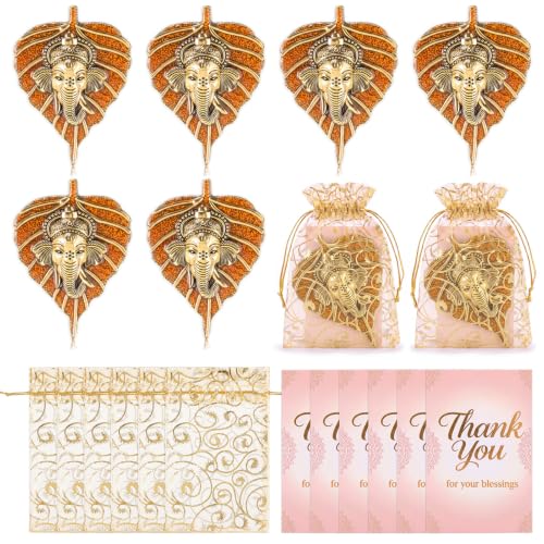 Marsui 6 Pack/18 Pcs Metal Leaf Ganesha Diwali Return Gifts for Pooja