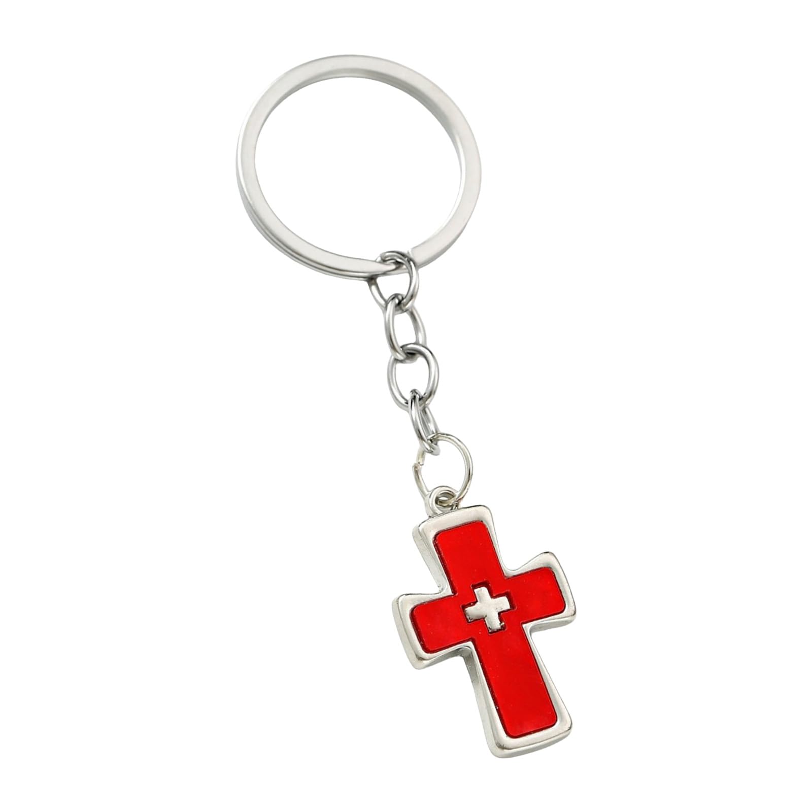 Buxuaaaa Fashionable Dopamine Inspired Keyring Double Crucifix Design Keychain Alloy Pendant Bag Ornament for Car Keys Lightweight Decoration