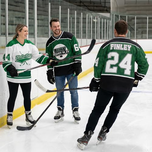 Custom Irish Hockey Jersey - Personalized St Patrick\'s Day Ice Hockey Shirt with Name Number - Irish Long Sleeve V-Neck Team Practice Uniform Jerseys - St Paddys Outfit Gift for Men Women Kids Youth
