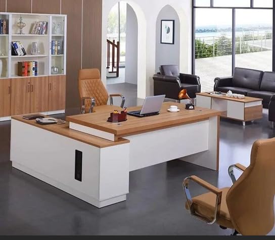Image of Director & Executive for Office Desk Made in Particle Board with 2 Drawer & Storage, Openable Shutter, Side Unit Working Table 5-Year Warranty & Free Assembly (SCL-445)