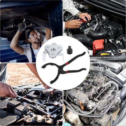 QWORK® zestaw kluczy do filtrów oleju, 30 cm regulowane szczypce do filtra oleju, 3-ramienny trzpień filtra oleju, do filtra oleju Ø 63-120 mm