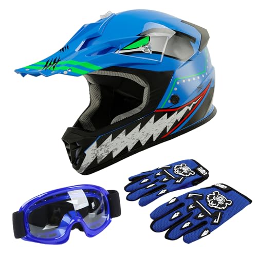 Youth dirt bike full-face helmet with shark mouth (blue) - medium