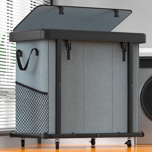 Laundry Basket with Wheels, 230L(60Gal) Laundry Sorter 3 Section - Gray