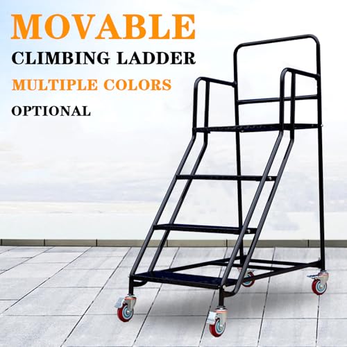Image of 4 Step Rolling Ladder - Mobile Rolling Stairs with Wheels, Heavy Duty Industrial Safety Non-Slip Metal Rolling Ladders, 880lbs Capacity, for Warehouse, Garage, Supermarket