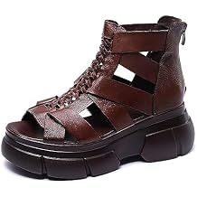Ephirebra Women's Platform Wedge High Top Gladiator Sandal Adjustable Zipper with Buckle Open Toe Caged Roman Sandals Breathable Round Toe Casual Wedge Heel Dress Shoes, Brown, 6 UK