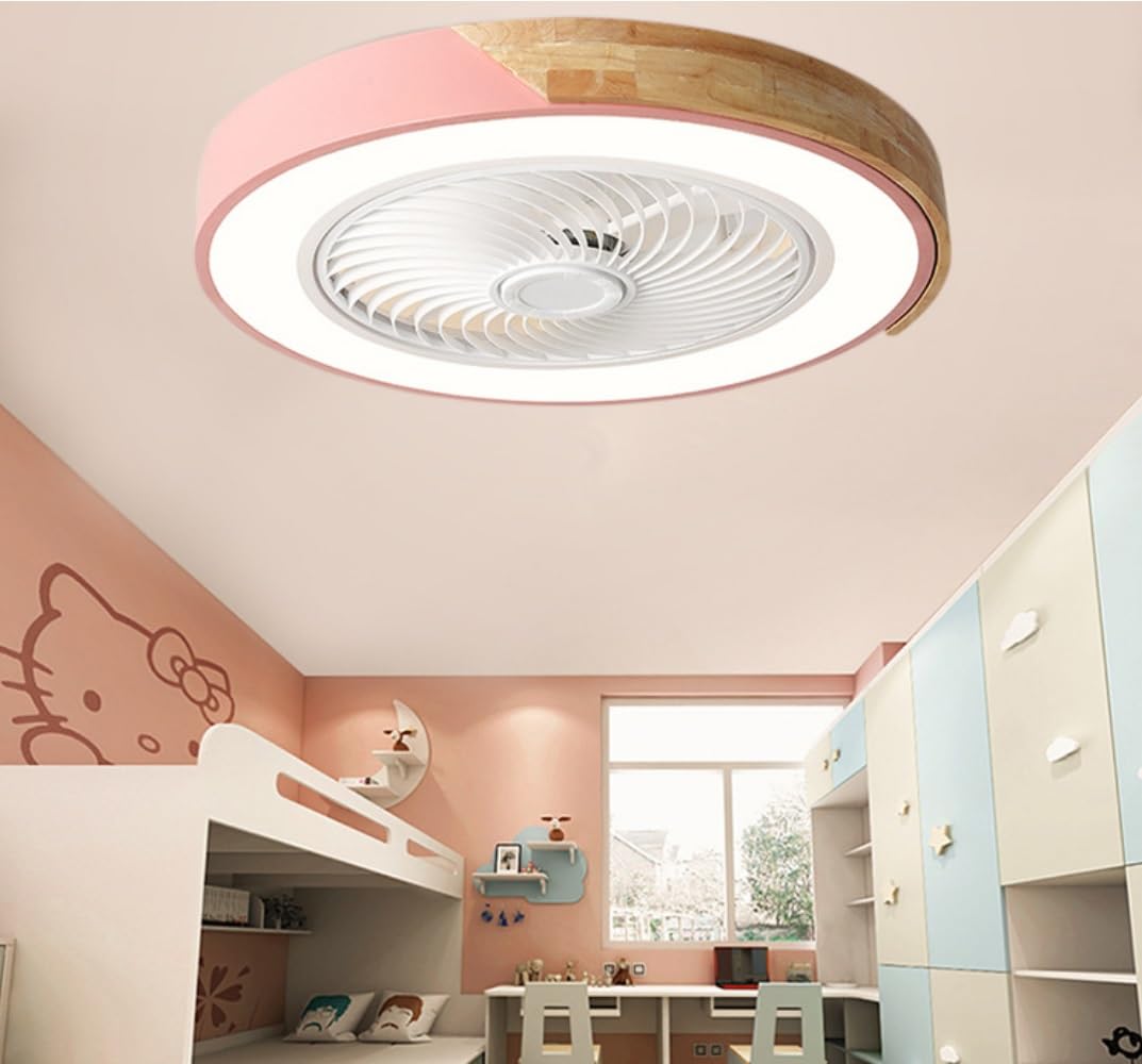 Wentylator sufitowy z oświetleniem LED, różowy, 36 W x 2, pilot zdalnego sterowania, ukryte łopatki, 6 prędkości, do sypialni i salonu