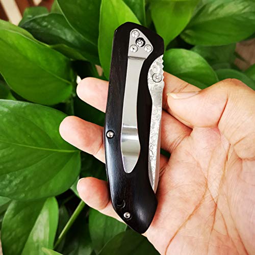 Albatross Ebony Wood 7.5" Edc Sharp Damascus Folding Pocket Knife With Liner Lock - Gift Box - Hgdk011 #TOP7