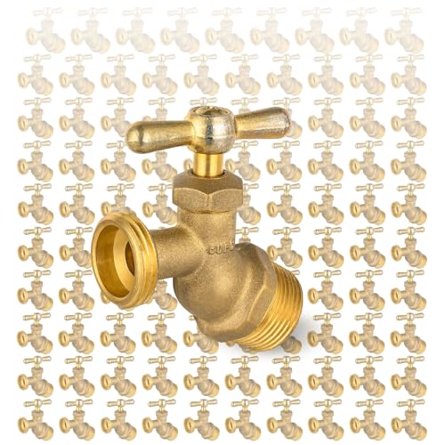 100PCS GUOFIS Hose Bibb Valve,1/2" MIP Inlet X 3/4" MHT Brass Garden Valves,No-kink(BIBCOCK012-100Pack)