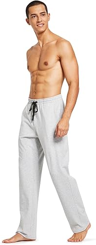 Miniatura 4 de Baleaf - Pantalones de algodón para hombre, para yoga, descanso, pijama, informal, con parte inferior abierta, pierna recta, elásticos, con bolsillos