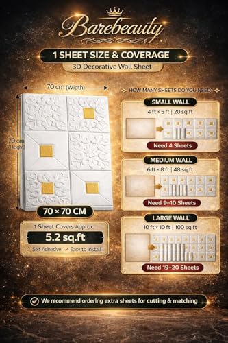 Image of Barebeauty 3D Wall Panel Wallpaper, Self Adhesive PE Foam Brick Sticker, Waterproof Peel & Stick Wall Covering for Home, Bedroom & Living Room Decor, 70 x 77 cm (Pack of 1, 5.8 Sq. Ft. Approx)
