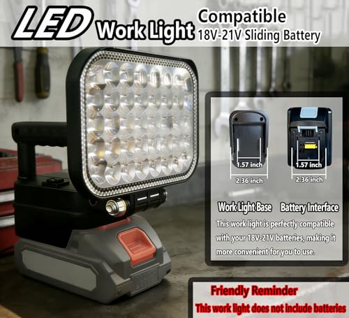 LED Work Light-Compatible with Makita 18V-21V LXT Series Batteries,Cordless Work Light has 2 USB connectors.Battery Work Light/Portable Flood Lights Outdoor Various Occasions (Battery not Included) by LPFGSLF - Used condition - Image 2