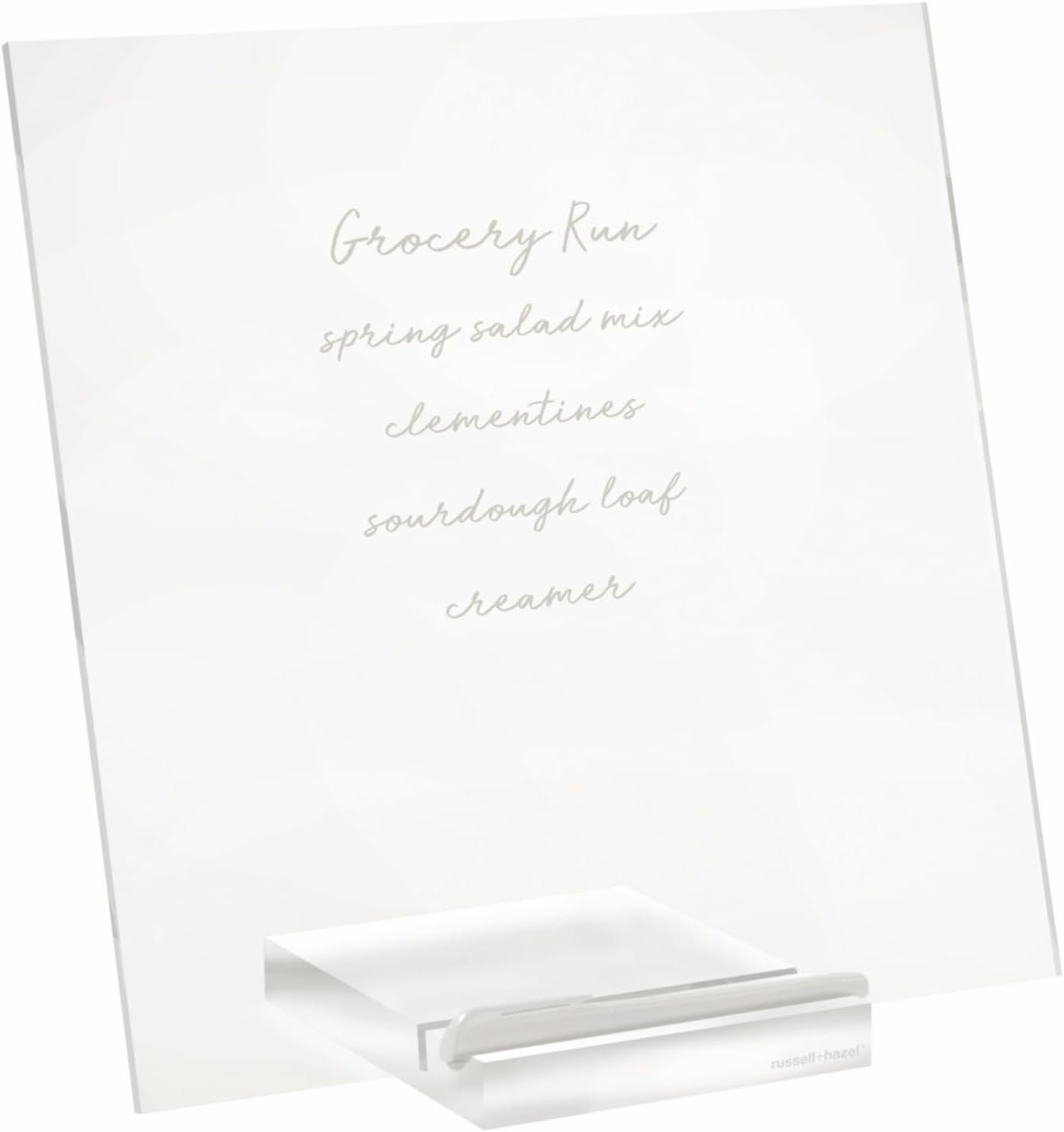 russell+hazel Acrylic Dry Erase Board and Marker, Memo Tablet for Desktop with Stand, Clear Acrylic, 12” x 6” x 11.5” (31384)