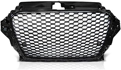 Front Grill Front Central Grill Sport VR-57 Honeycomb Mesh Grille Sport Glossy Black compatible with Audi A3 8V 2012 2013 2014 2015 2016 Cabrio 2 Doors 3 Doors 4 Doors 5 Door
