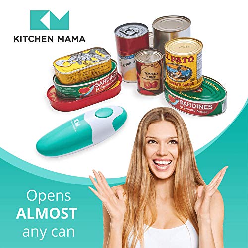 Kitchen Mama Auto Electric Can Opener: Open Your Cans With A Simple Push Of Button - Automatic, Hands Free, Smooth Edge, Food-Safe, Battery Operated, Yes You Can (Teal) #TOP3