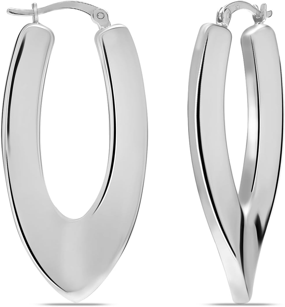 LeCalla 925 Sterling Silver Chunky Hoop Earrings | Italian Design Shrimp Earring | Lightweight Classic Click-Top Earring Hoops for Women