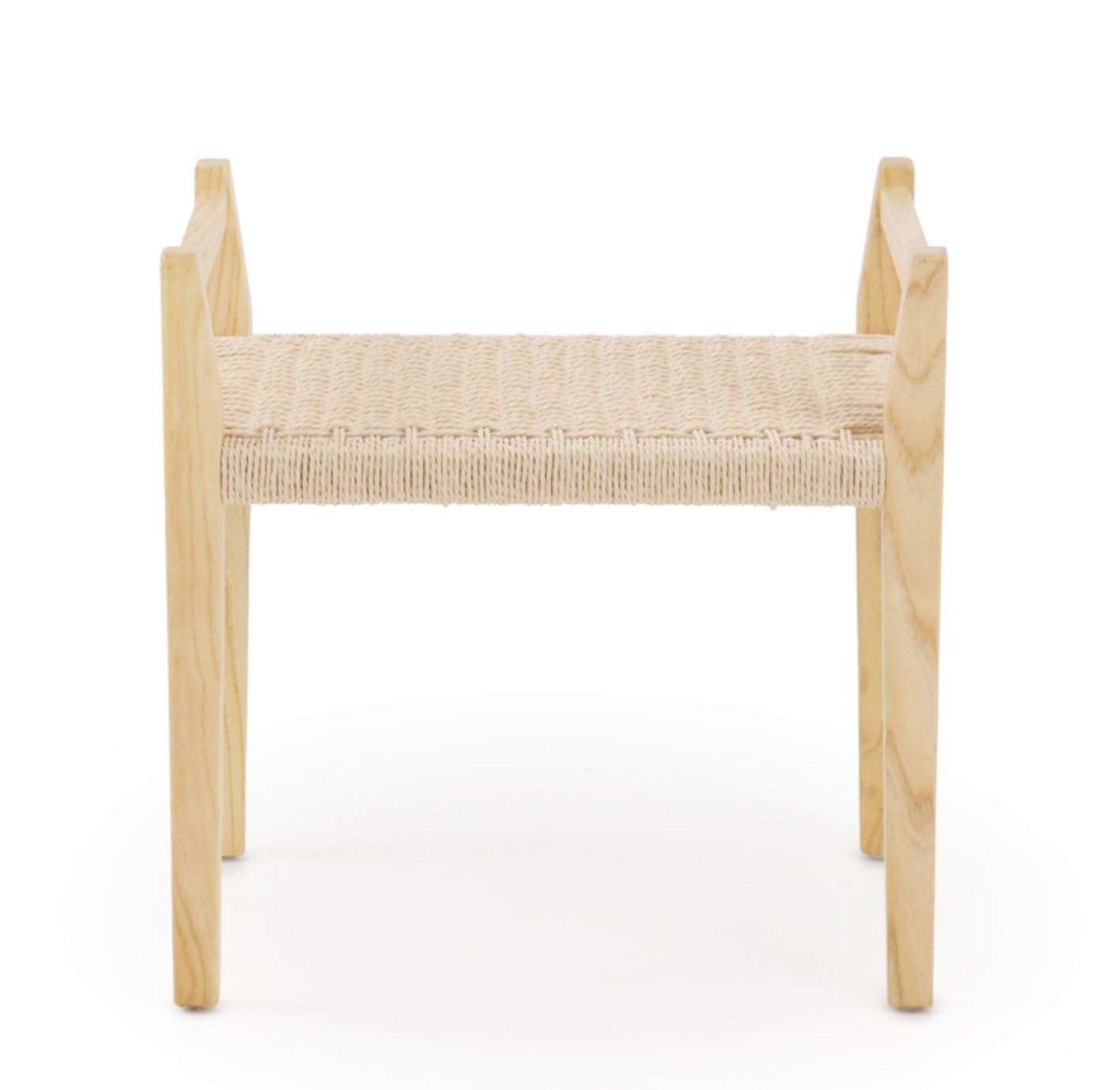 Panca in legno di frassino, 60 x 40 x 60 cm, con seduta intrecciata in corda naturale e braccioli, per ingresso, soggiorno e camera da letto