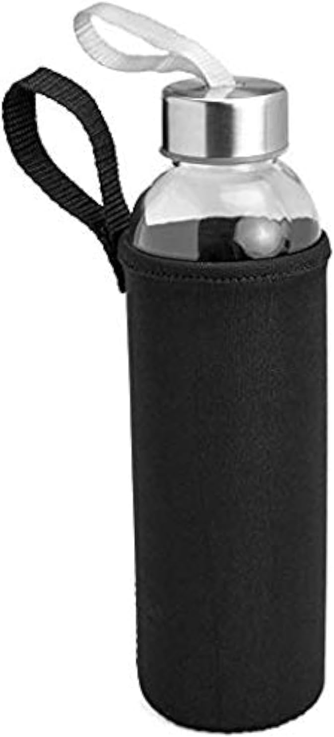Kitchen Lux 16 oz. Glass Water Bottle, 1 Bottle - Reusable Water Bottles with Airtight, Stainless Steel Lids + BONUS Carrying Strap & Nylon Protective Sleeves for Cold Drinks & Shakes