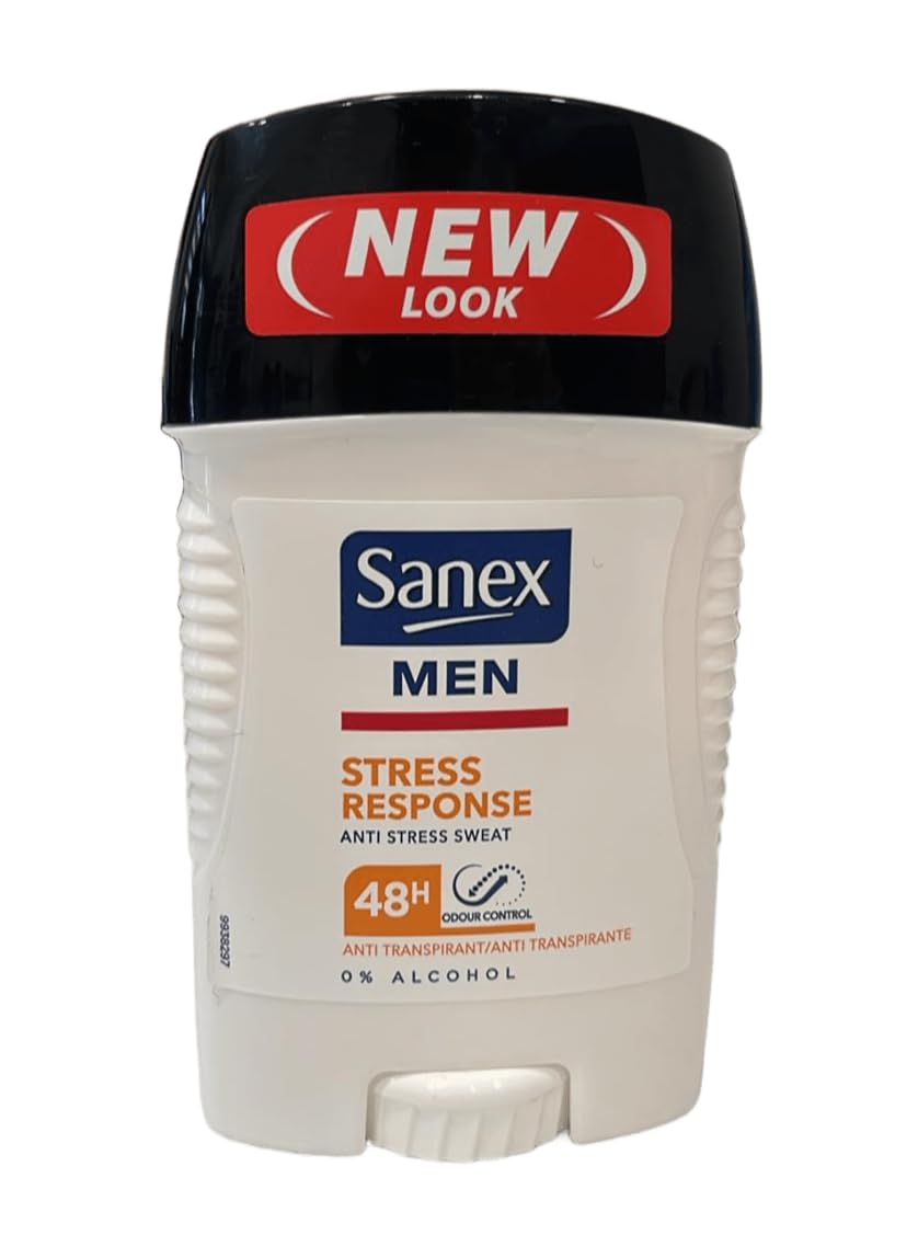 Sanex Men Stress Response Deodorante Stick da uomo, confezione da 12 x 50 ml, fino a 48 ore di protezione contro il sudore e l'odore, 0% alcool, deodorante antitraspirante