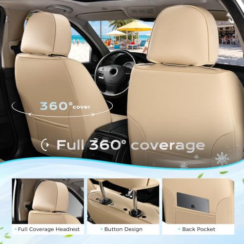 Image of Coverado Car Seat Covers Front Seats, Waterproof Front Seat Covers Nappa Leather Seat Covers for Cars, Breathable Summer Car Seat Cushion Universal Fit for Most Cars SUV Trucks(Front, Beige)