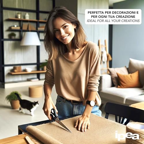 IPEA Jute Gewebe Jutestoff – 140 x 120 cm - Hergestellt in Italien – Stoff aus Naturfasern – Jute-Zuschnitt - Stoff für Polster Dekorationen Accessoires Parteien DIY – Natürliche Farbe Tela in Juta