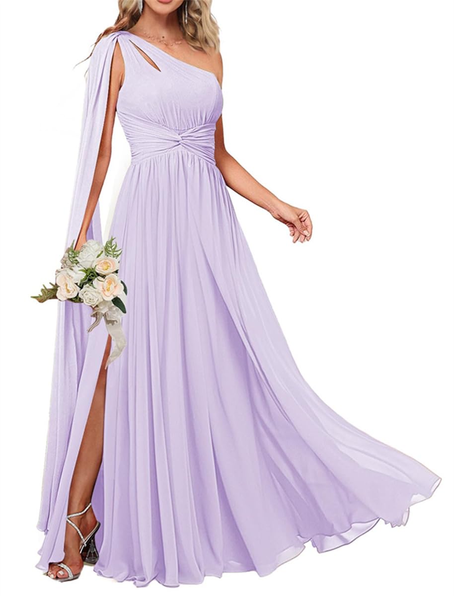 SAYNO Floor Length Formal Evening Party Gowns High Waist Costume Party Dresses Pleats Birthday Dresses with Slit HLSA122 Lilac UK14