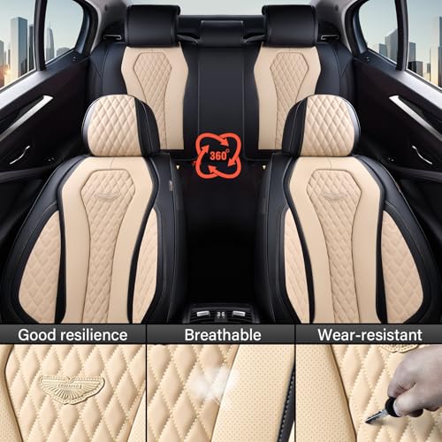 Image of Coverado Automotive Seat Covers Front Seats, Seat Covers 2 Pack, Beige Car Seat Cover, Waterproof Auto Seat Covers, Car Seat Cushion, Front Car Seat Covers Leather Car Seat Protector Fit for Most Cars