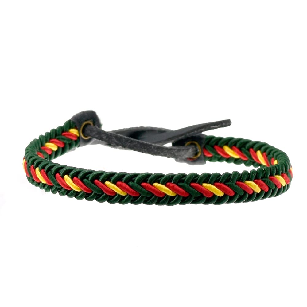 BDMPulsera bandera de España unisex, color verde Guardia Civil y azul policía, pulsera cierre ajustable de cuero, ideal para regalo original.