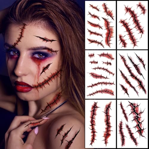 JCFIRE 12 Sheets Halloween Makeup Kit, Body Face Fake Scars