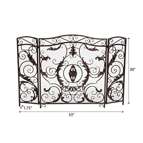 Christopher Knight Home Waterbury Fireplace Screen, Gold Flower On Black by GDFStudio - Image 3