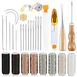 Kit Complet D'outils de Couture: Notre kit kit couture comprend tout, de la coupe de base à la couture fine. Notre kit cuir comprend huit fils à coudre de 203 mm, une alêne, un mètre ruban blanc, un tissu transparent jaune, une alêne double à trou moyen en forme de gourde, un dé à coudre en cuivre, une aiguille à gros chas émoussée, une grande aiguille orange pour bouteille, une aiguille courbée, une aiguille pointue à gros chas, une aiguille triangulaire et une aiguille à coudre à main pointue
