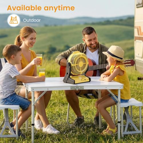 Antarctic Star Portable Fan Rechargeable,Camping Fan with 2-Level LED Lantern & Hook, Quiet USB Desk Fan with 4 Timer Settings for Camping, Tent, Travel, Outdoor Essentials, Yellow — view 4