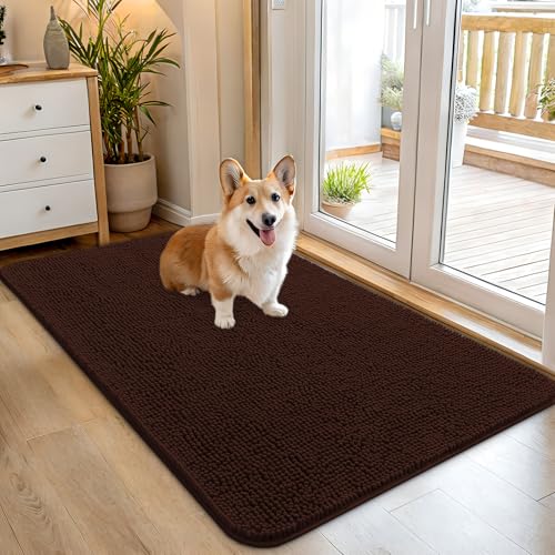 OLANLY Dog Door Mat for Muddy Paws 45x27, Super Absorbent Chenille Mud Mat