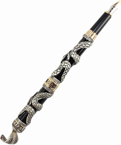Gullor Pluma Estilográfica Negro y Plata Antigua Serpiente Patrón 3D (plata y negro)