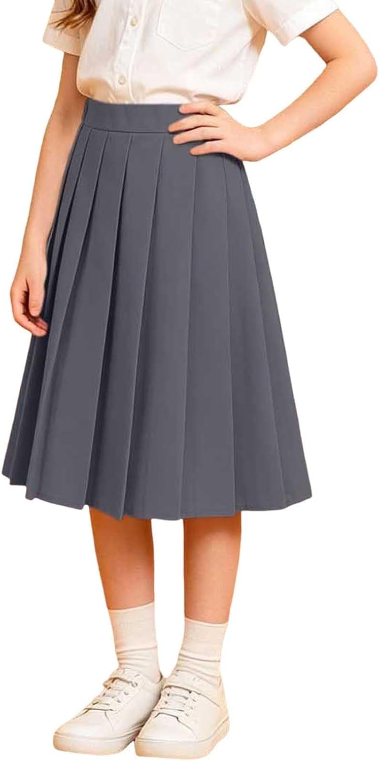 Uniform Skirts for Girls High Waisted Pleated Knee-Length Midi Skort