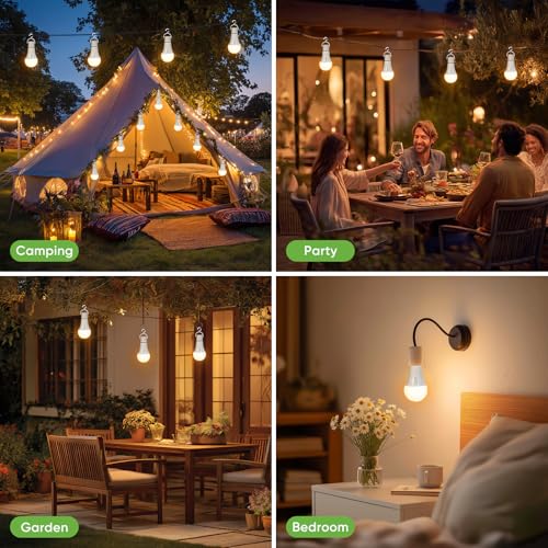 Kimjo Wiederaufladbare Glühbirne mit Batterie - Aufladbare Glühbirne mit Fernbedienung E27 7W - Camping Lampe USB 3 Farben Dimmbare - Tastensteuerung Outdoor Notlicht 2 Stück