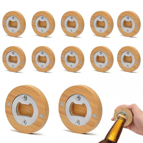 Apribottiglie in legno, 12 pezzi, rotondi, in acciaio inox, personalizzabile, con magnetico, regalo per lui, marito, fidanzato, papà, nonno