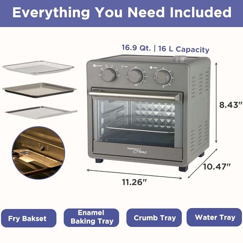Image of Magnavox Home, 16.5 qt Air Fryer Oven, With Steam Infusion, Black, Convection Countertop Oven, 6 Cooking Functions, 200-450F Temperature Control, Interior Light, Fry Basket & Baking Tray Included