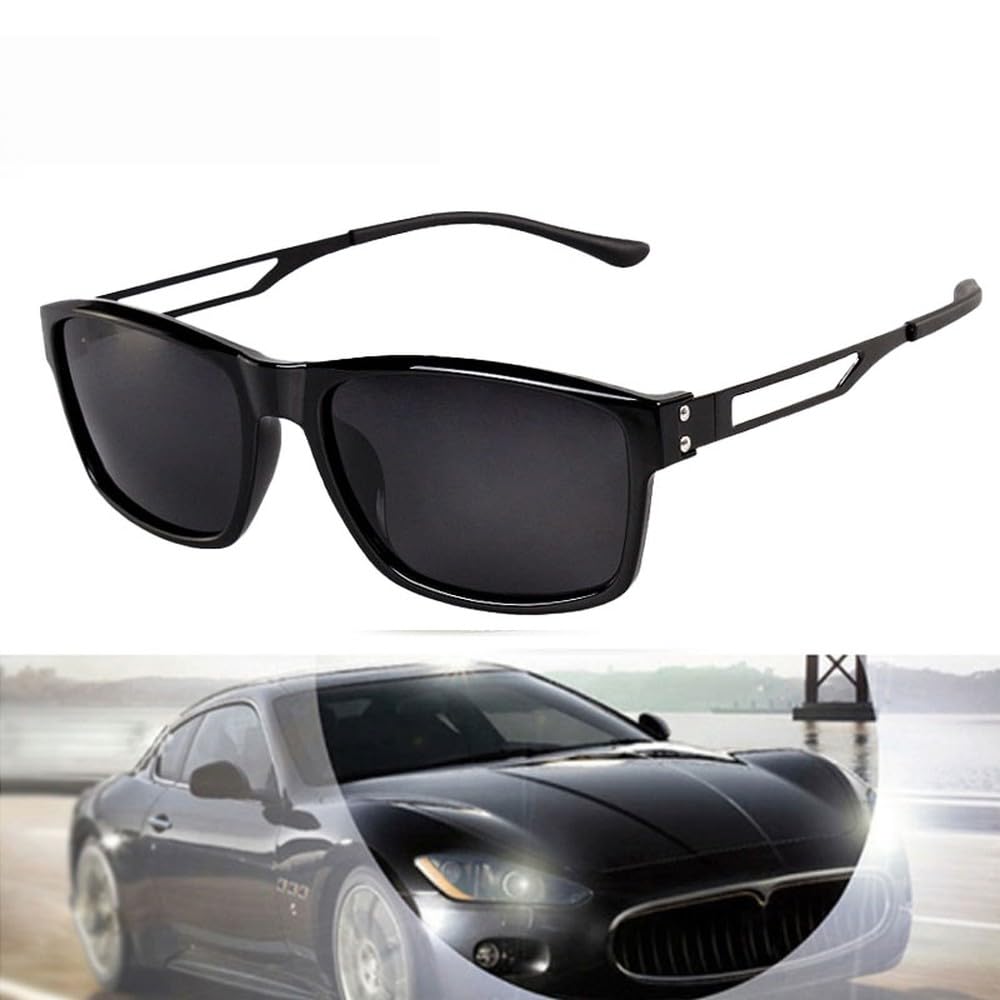 Gafas de sol rectangulares de moda para hombre, color negro, ideales para conducir y pescar. Protección UV400.