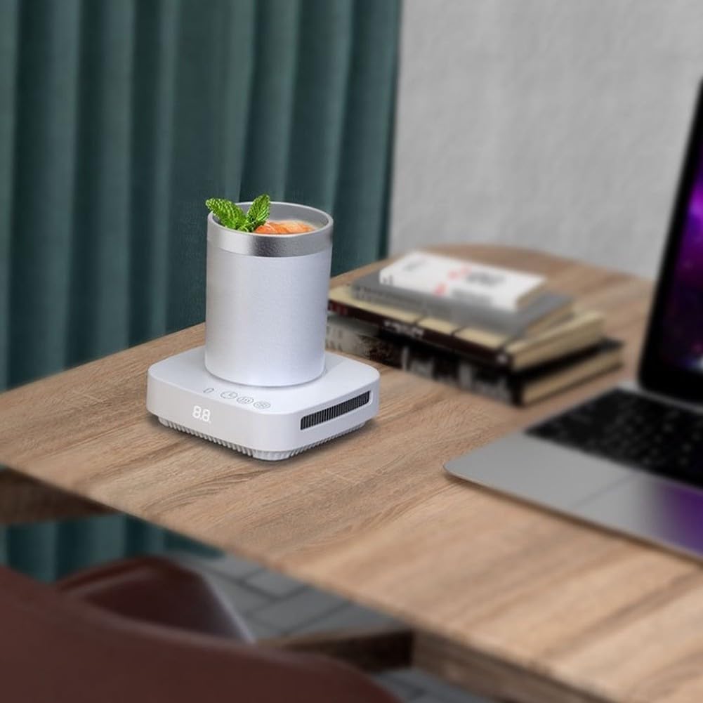 Posavasos inteligente con control de temperatura con modos de calor dobles y función de enfriamiento rápido con pantalla transparente para tazas de metal de vidrio