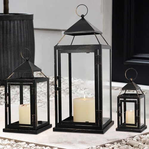 NEEDOMO Lanterns Decorative Outdoor&Indoor, Set of 3 Outdoor Lanterns for