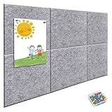 Accmuzzy 6 Stück Pinnwand Filz Selbstklebend, 9mm Dick Filz Pinwand mit 40 Pins, Dekorative Pinnwand Groß Wanddekoration für Fotos, Notiz-memoboard für Zuhause Küche Büro Schule, 30x30cm (Grau)