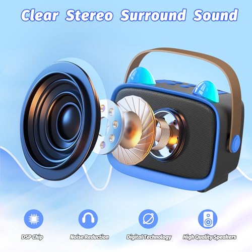 Image of Mini Karaoke Machine Toys Gifts,Kids Portable MP3 Player with 2 Wireless Microphone and LED,Christmas Birthday Gifts for Girls Boys 3 4 5 6 7 8+ Year Old (Blue)