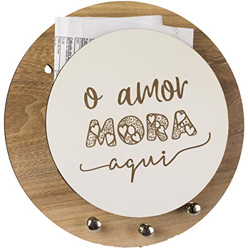 Porta Chaves e Cartas Amor Mora Aqui Redondo Organizador Luxo