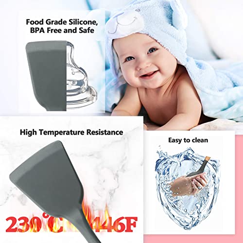 Utensilios-Cocina-de-Silicona-Comfook-Set-de-12-Juego-de-utensilios-de-cocina-de-silicona-Antiadherente-con-Mango-de-Madera-para-Utensiliosresistente-al-calorsin-BPA-antiaranazosgris-claro