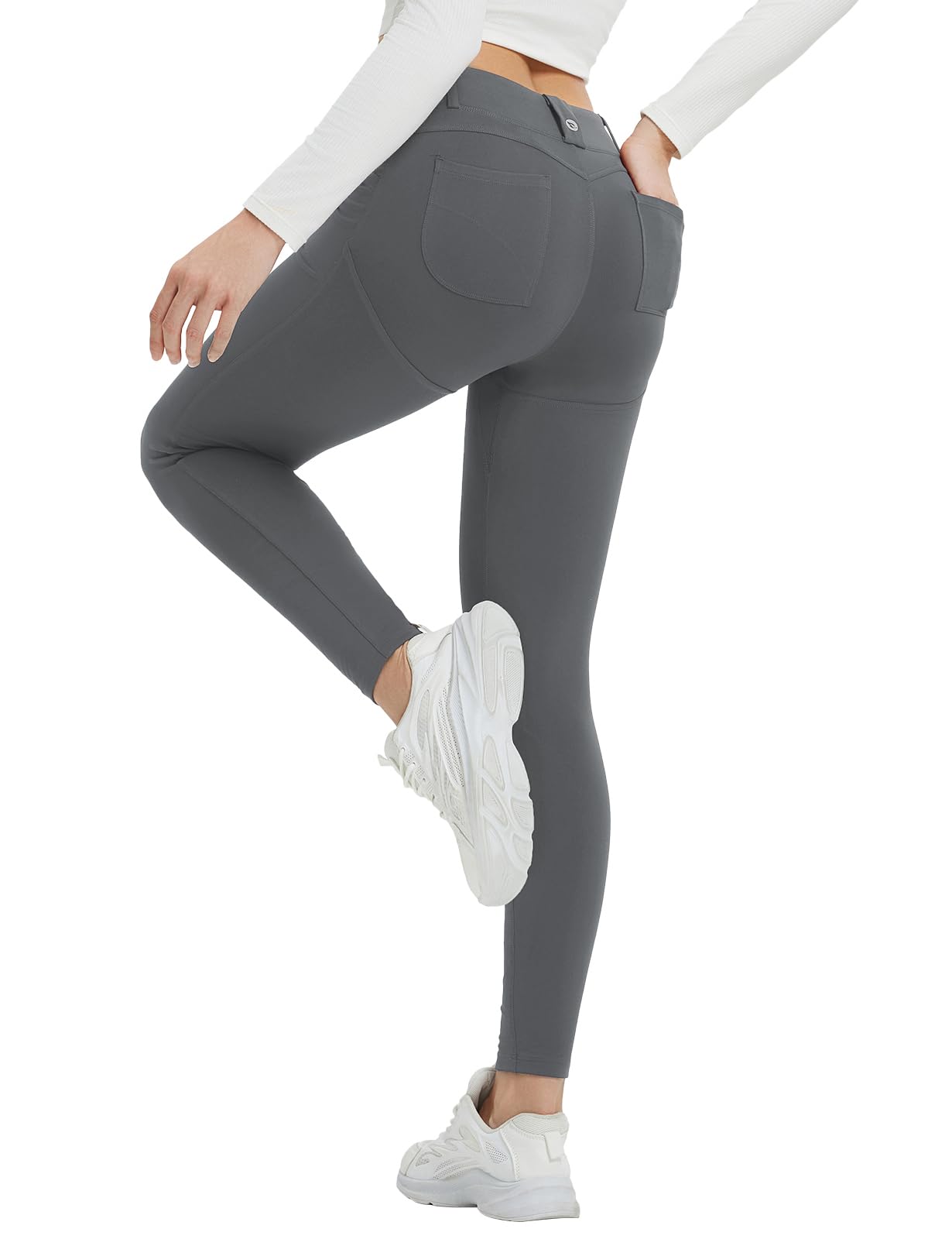 baleaf Legging thermique pour femme - Taille haute - Avec poches - Doublure en polaire - Pantalon de sport - Pour l'extérieur - Slim Fitness