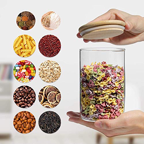 Piscepio Glass Jar Containers With Bamboo Airtight Lid Wooden Spoon Scoop Food Storage Canister Clear Glass Containers Kitchen Organization Jars 2 Pcs 18.5 Oz #TOP3